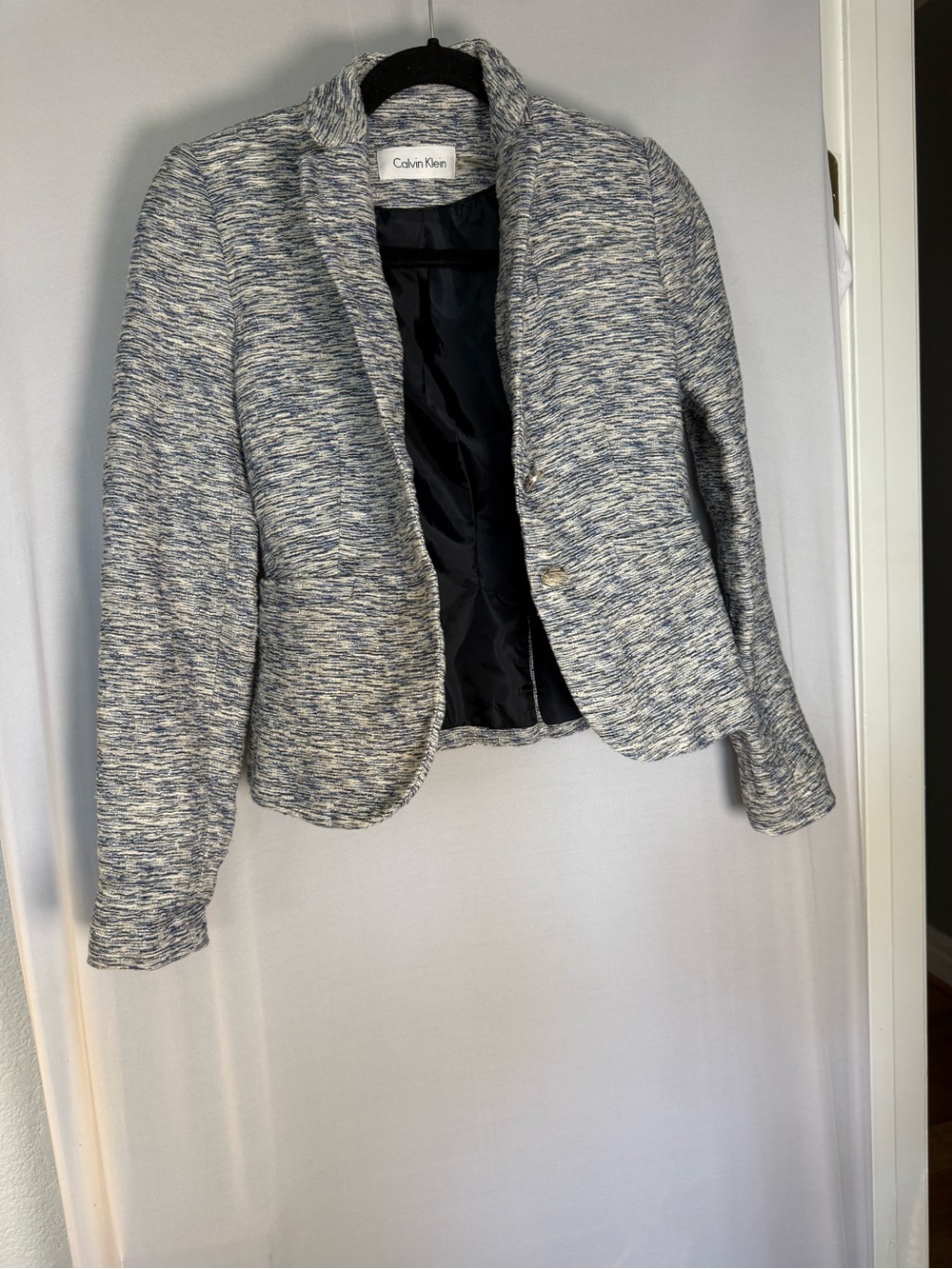 Calvin Klein Women's Navy and White Heathered Knit Blazer